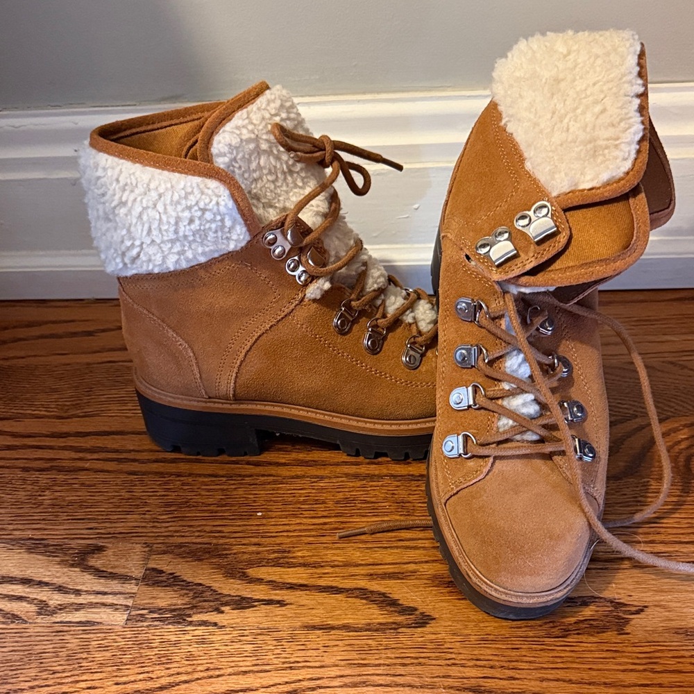 Women's Marc Fisher Tan Suede Ankle Boots with Shearling Lining